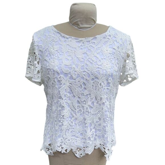 Calvin Klein Women’s Lace Top Lined Short Sleeve Sz. 14 Feminine - Picture 1 of 11